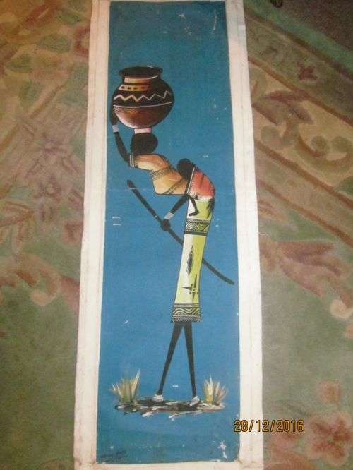 OIL ON CANVAS !! Unframed Decorative African Portrait Art - Signed