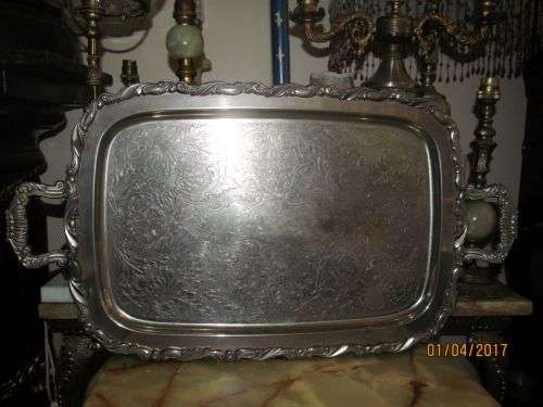 LORD OF THE MANOR !! Large Antique Butlers Tray with Ornate Handles, Borders + Engraved Patterns