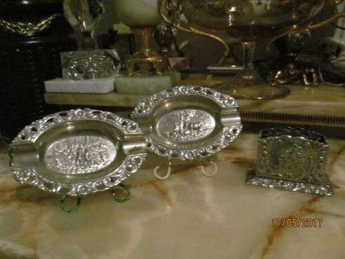 ORNATE PERSUASION !! Lot Of Three Silver Plated Ornately Crafted Dutch Items