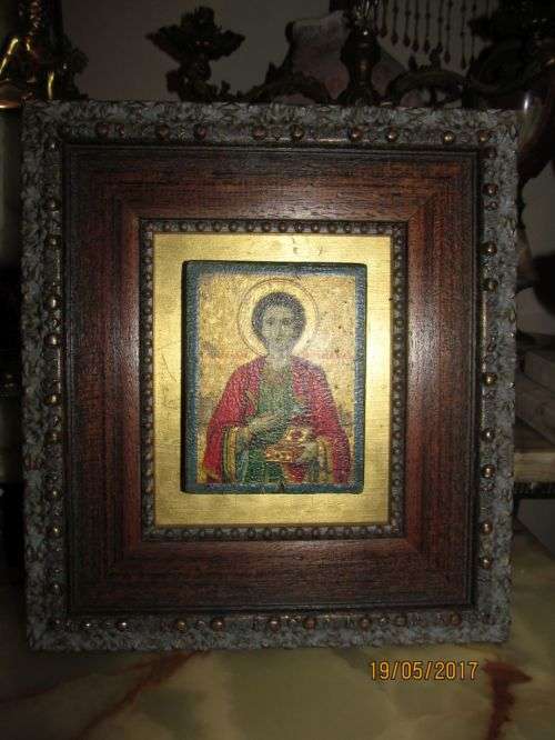 RUSSIAN ORTHODOX !! Vintage Russian Orthodox Icon - St Panteleimon the Unmercenary