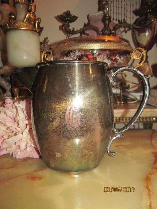 EMESS ANTIQUITY !! 1910-1920 Antique Silver Plated EP on C Water Pitcher with Victorian Handle