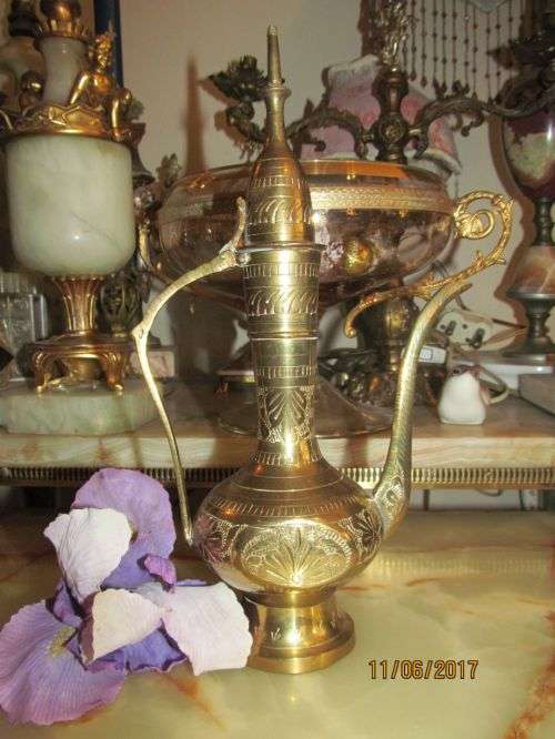 OTTOMAN CAFFEINE !! Vintage Brass Turkish/Middle Eastern Coffee Pot - Etched