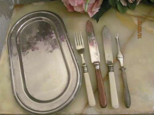 COMPANIONS !! Lot of Antique Flatware/Cutlery with Silver Plated Snacks Dish