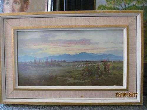 J VOLSCHENK !! Rare Vintage Framed Print of Painting by SA Artist J Volschenk - Textile Inlay