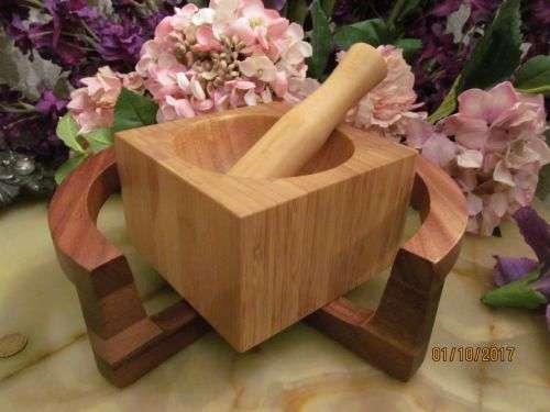 FROM HOUSE TO HOME !! Wooden Mortar & Pestle with Stand - Rustic Decor