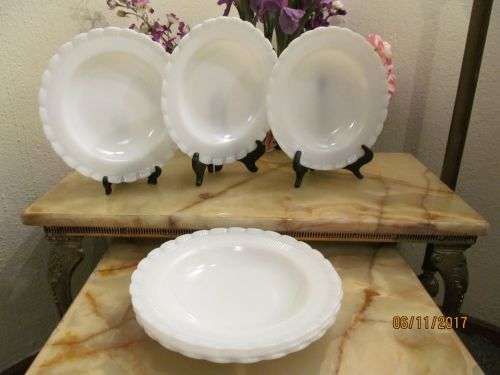 TRANSLUCENT USA !! Vintage Set of Six Translucent Milk Glass Dinner Plates - USA