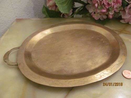 DRAGONS OF OLD !! Vintage Brass Chinese Decorative / Serving Tray - Hand Etched