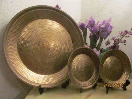 SASANIANS AGAIN !! Lot of Three Brass Persian/Middle Eastern Decorative Dishes - Spiral Repousse