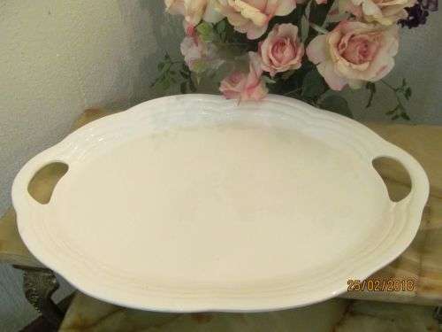 WINTER FIELDS !! Large Vintage Ceramic Japanese Serving Platter / Tray - Scalloped Graduating Verge