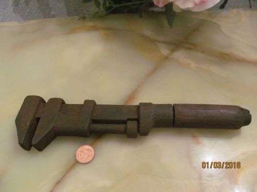 WRENCHED !! Antique (1900-1910) F.S & W USA ? Steel Monkey Wrench with Wood Handle