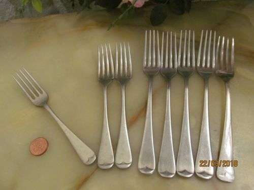 RYALS UNITY ETC !! Vintage + Antique Lot of Seven Stainless & One SP Table Forks