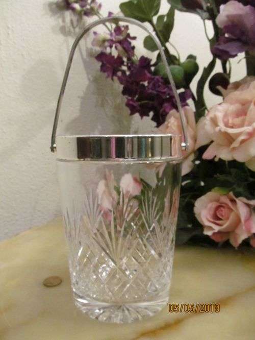 CRYSTAL CHILL !! Vintage 1950's Cut Lead Crystal Wine Cooler with Silver Plated Rim & Swing Handle