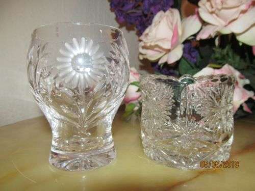 INVITING CRYSTAL !! Vintage Lot of Two Crystal Items - Scotch Glass & Sugar Bowl