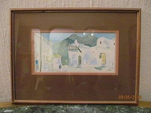 TWIN PEAKS !! Vintage Framed Watercolor - Cityscape/Landscape Impressionist - Signed