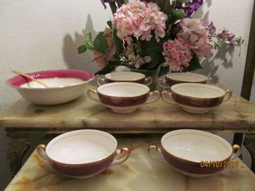 CLARET RED !! Vintage 1950's Lot/Set of Simpsons Ambassador Fine Porcelain Items - 7 Items