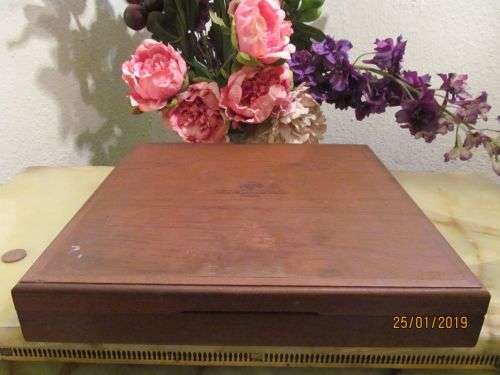 PREMIER !! Vintage Wooden Storage (Stationery/Cutlery etc) Hinged Lid Box - Etched FNB Logo