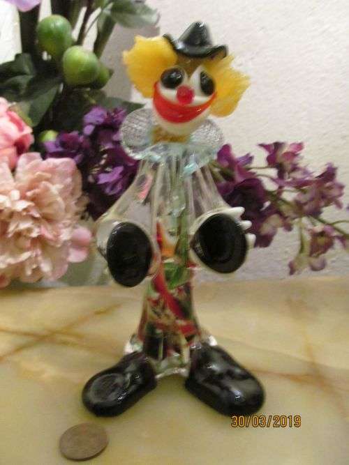 MURANO !! Vintage Hand Crafted Murano Art Glass Cymbal Player Clown Figurine