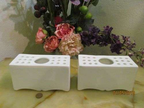 FLOWER BRICKS !! Contemporary Lot/Set of Two Pure White Glazed Ceramic Flower Bricks