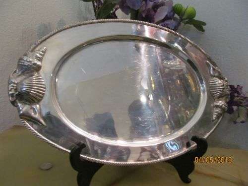 REFLECTION !! Silver Plated Art Deco Drinks / Serving Tray with Marine Design