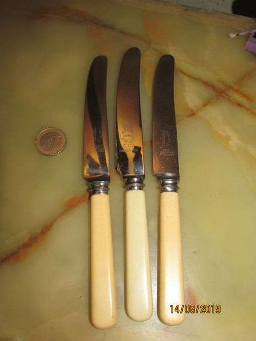S.BLAYDON !! Vintage 1940-50's Lot of 3 Identical Dessert Knives - 2xS.Blaydon & 1 Sipelia