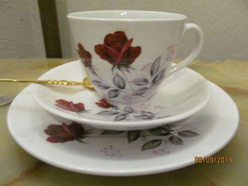 QUEENS VELVET 2 !! Vintage 1960's Ridgway White Mist Range Queens Velvet Fine Porcelain Tea Trio