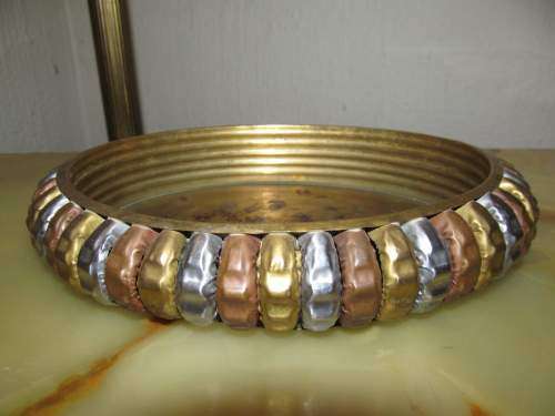 MIXED METAL !! Vintage Brass, Silver Plate & Copper Decorative Trinket Dish / Ashtray