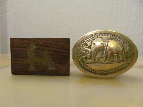 REFINED !! Vintage Lot of 2 Trinket / Ring Boxes - 1 Wood with Brass Inlay & 1 Brass