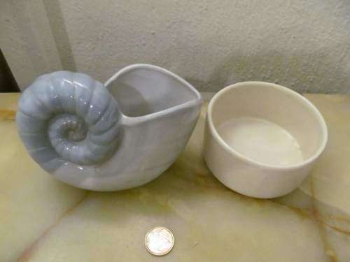 CERAMI !! Vintage Lot of Glazed Ceramic Shell Vase/Bowl & White Trinket/Sweets Bowl