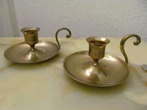 CHAMBERSTICKS !! Vintage Lot/Set of Two Identical Brass Candle/Chambersticks