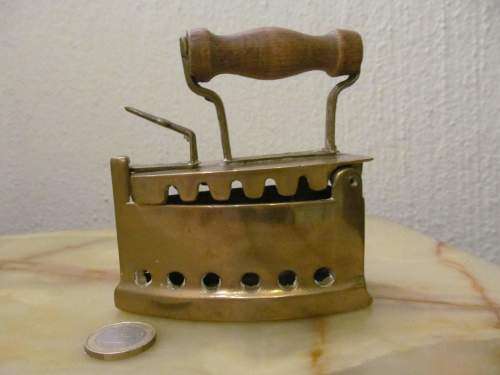 TRINKET BOX !! Vintage Brass Iron Trinket Box with Turned Wood Handle