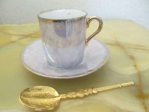 ROXY 5 !! Vintage 1940's Roxy China Fine Porcelain Heather Purple Luster Ware Coffee Duo