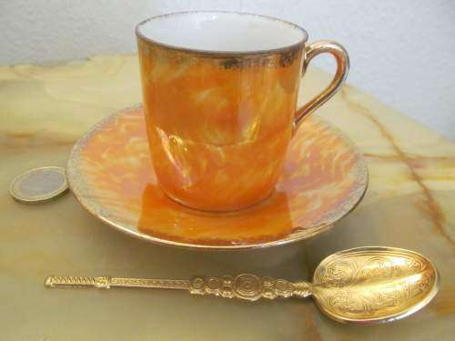 ROXY 6 !! Vintage 1940's Roxy China Fine Porcelain Tiger Orange Luster Ware Coffee Duo