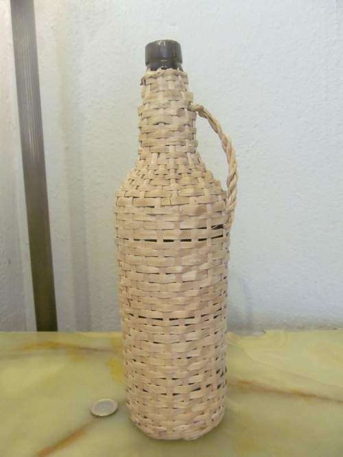 HOME ACCESSORY !! Vintage Collectable/Decorative Wicker-Clad Brown Glass Bottle