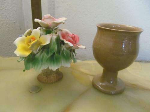 MIXED !! Vintage Lot of Italian Capodimonte Style Porcelain Floral Ornament & Ceramic Goblet