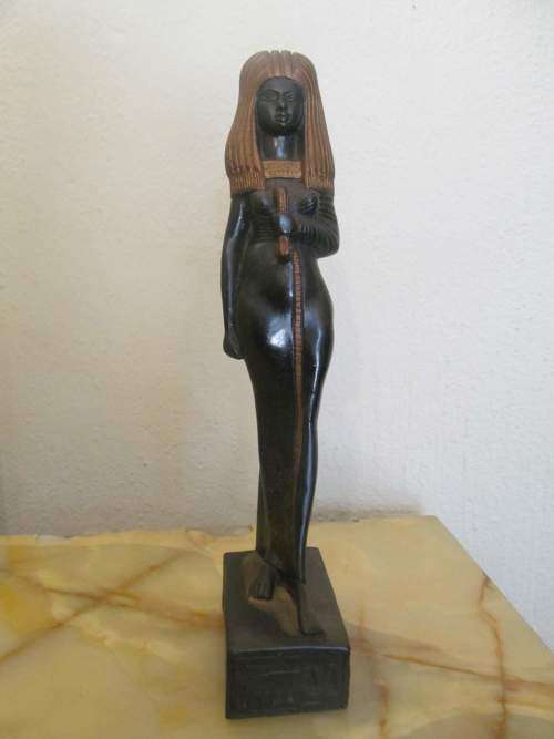 CLEOPATRA !! Tall Hand Carved Vintage Polished & Painted Resin Cleopatra Figurine