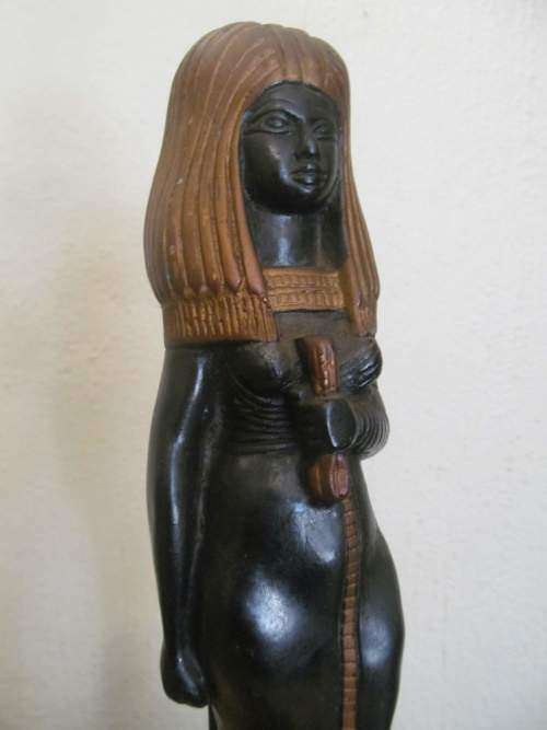 CLEOPATRA !! Tall Hand Carved Vintage Polished & Painted Resin Cleopatra Figurine