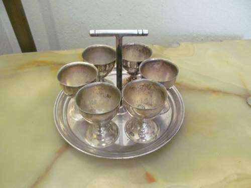 EMESS !! Original Vintage Lot/Set of Emess Silver Plated Stand & Six Egg Cups