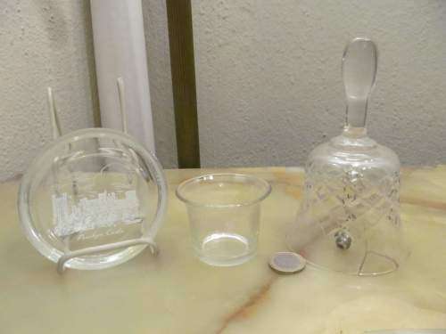 PENRHYN !! Vintage Lot of Cut Crystal Table Bell, Penrhyn Trinket Dish and Candle Holder