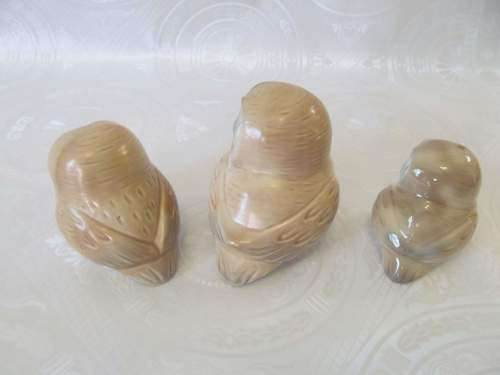 FIGURINES !! Vintage Lot/Set of Three Collectable Japanese Fine Porcelain Owl Figurines