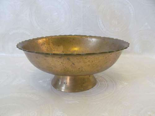 BRASS PEDESTAL !! Vintage Solid Brass Pedestal Display Bowl with Scalloped Rim