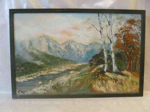 LANDSCAPE !! Framed Vintage Oil on Canvas Covered Board with Oil on Board Back