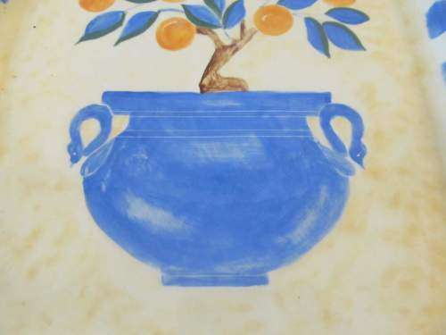 PLATTER !! Vintage Hand Decorated Underglaze Ceramic Serving/Display Platter - Signed