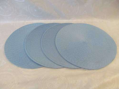 MAYAN BLUE !! Vintage Lot/Set of 4 Identical Mayan Blue Woven Nylon Textile Placemats