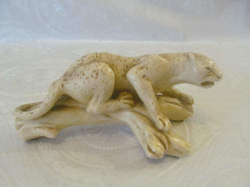 PANTHERA !! Vintage Polished Marbelite Leopard on Tree Branch Figurine