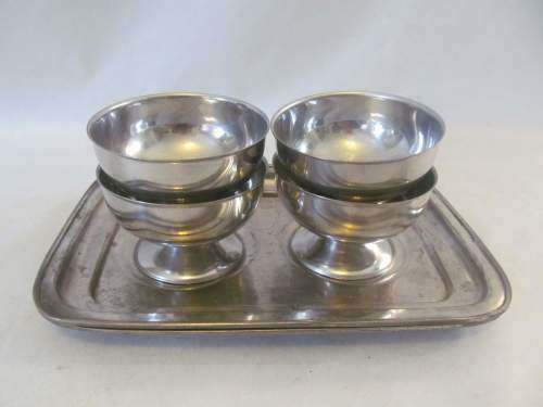 DESSERTS !! Vintage Lot of Two Stainless Dessert Trays each with 2 Dessert Bowls