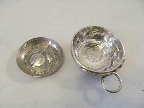 RARE SILVER !! Antique 1728 .917 Silver Wine Taster with Louis XV Coin & .830 Silver Dish