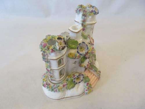 FLORAL CHURCH !! Vintage Collectable 2-Piece Ceramic Church Figurine with Capodimonte Style Flowers