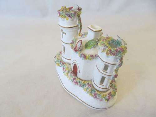 FLORAL CHURCH !! Vintage Collectable 2-Piece Ceramic Church Figurine with Capodimonte Style Flowers