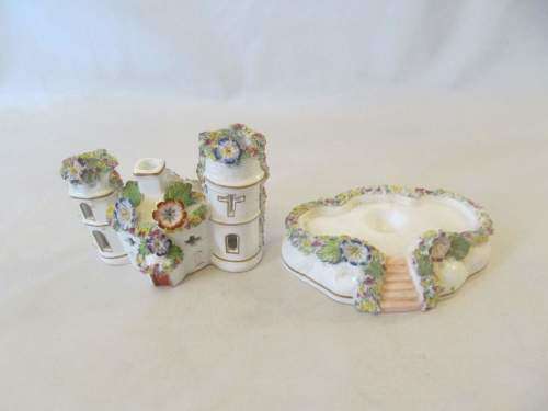 FLORAL CHURCH !! Vintage Collectable 2-Piece Ceramic Church Figurine with Capodimonte Style Flowers