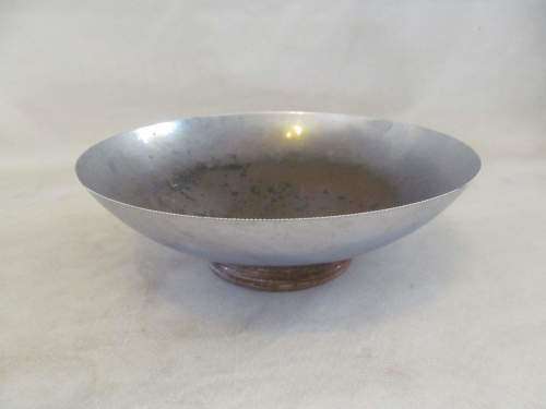 DISPLAY !! Vintage Silver Plate on Brass Display Bowl with Wood Base